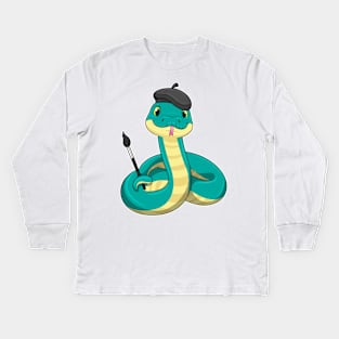 Snake as Painter with Paint brush Kids Long Sleeve T-Shirt